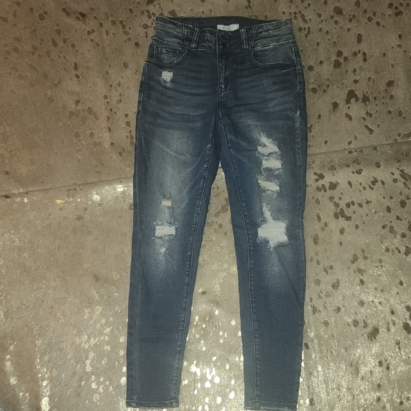 KanCan Black Skinny Jeans Distressed Ankle Length - Picture 1 of 8